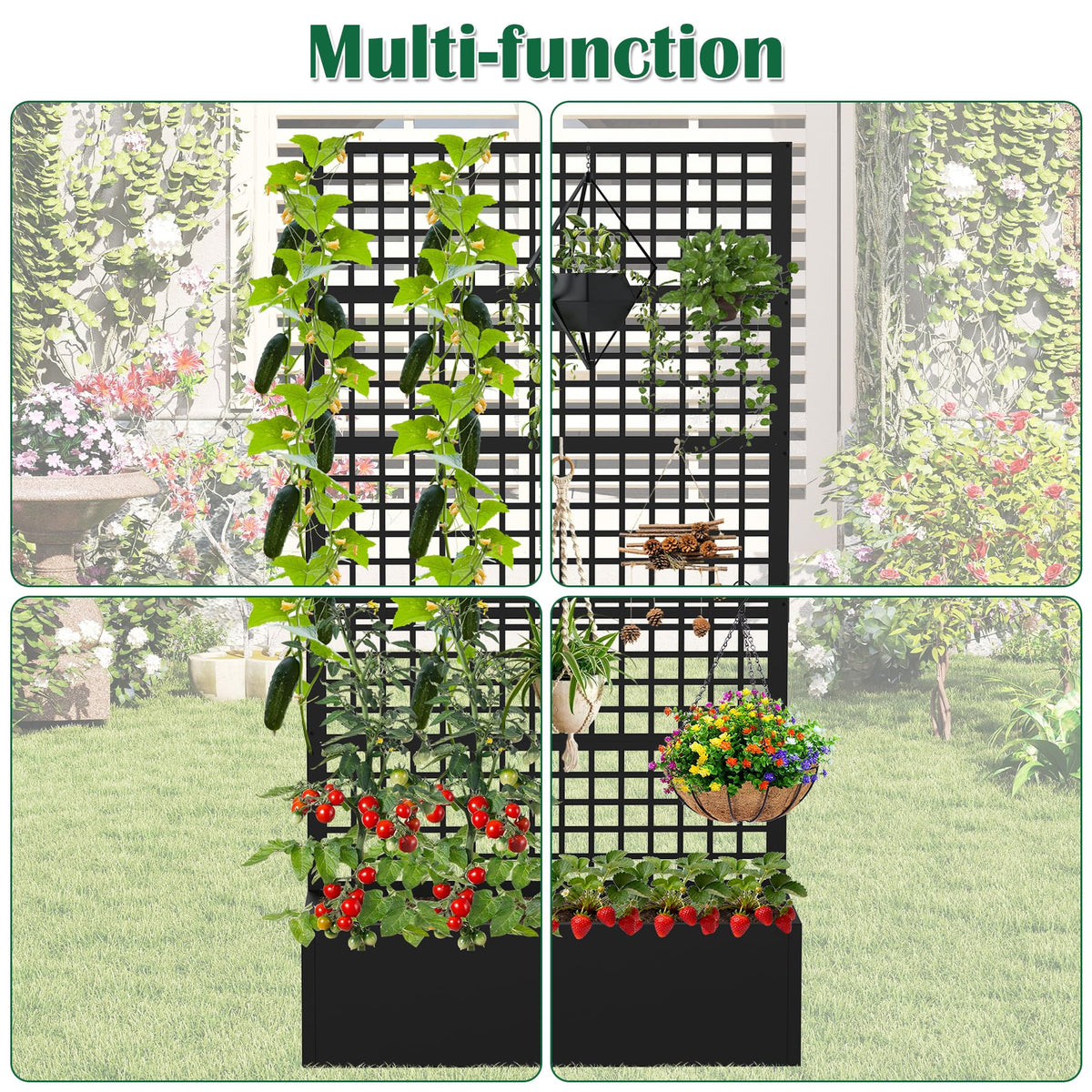 Toriexon Metal Planter Box with Trellis 36" L x 16" W x 72" H, Raised Garden Bed with Privacy Screen, Privacy Planters for Climbing Plants, Flowers, Vegetables, Fruits