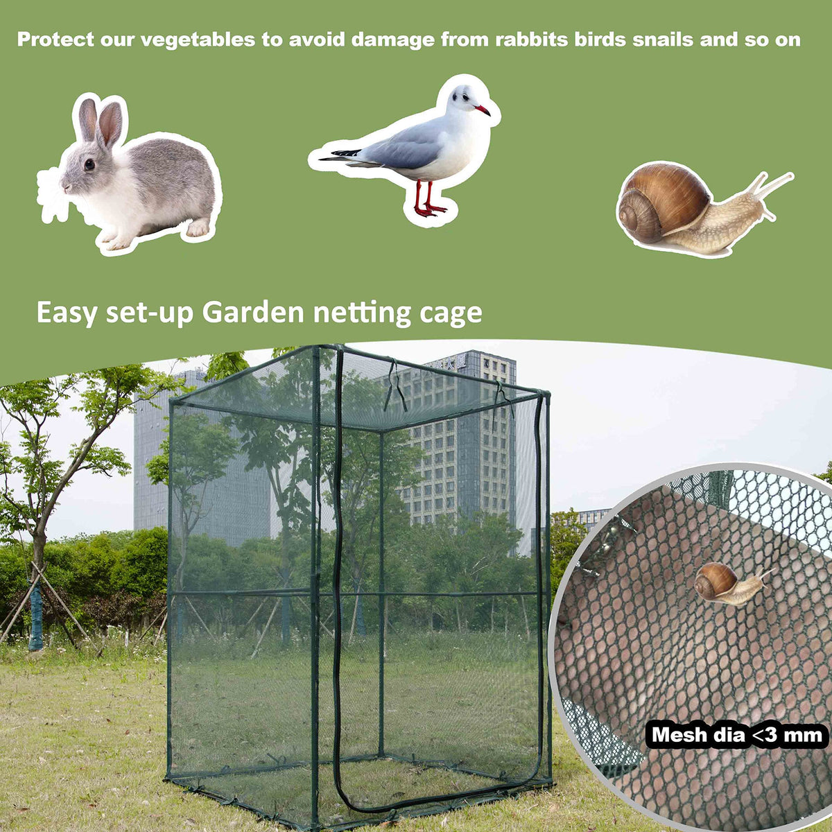 Portable 4'x4' Large 6FT Tall Plant Netting Cover Crop Cages Pest Guard Cover for Vegetables and Fruits Plant Durable Gardening Net with 4 Stakes