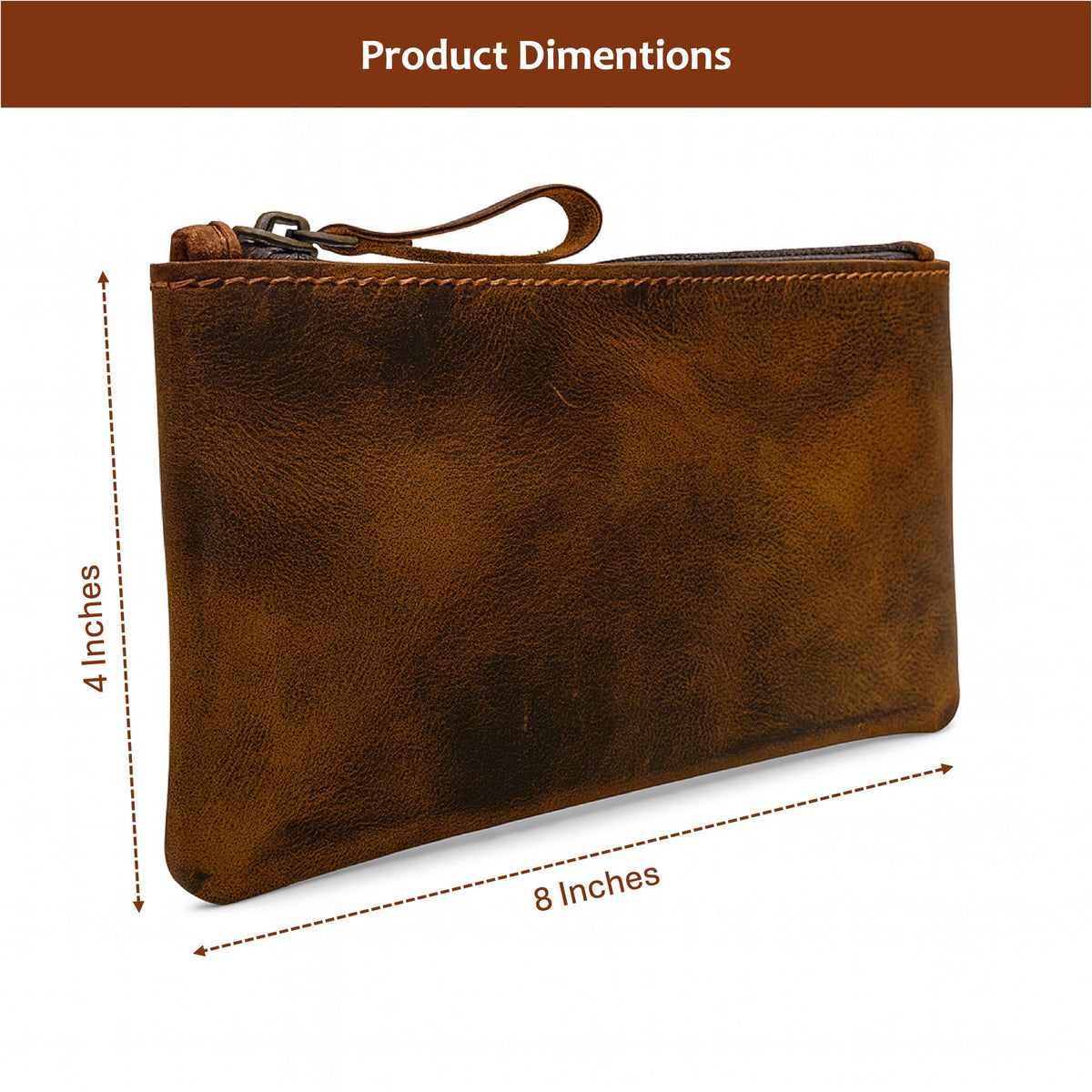 TheAntiq Leather Pencil Pouch, Currency Pouch, Leather Pencil Case, Zippered Pouch Paper Money, Pen Case, Pen & Marker Case, Pencil Case For Artists & Professionals (Brown)