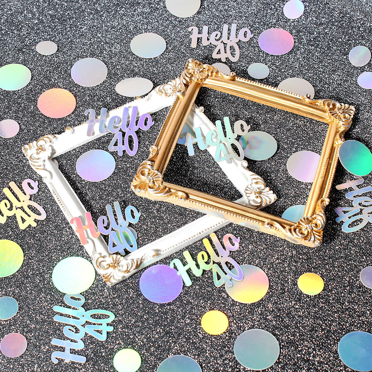Vofrise 40th Birthday Confetti for Table Iridescent Birthday Party Decorations for Her Circle Dots Hello 40 Women Forty Years Old Birthday Table Scatters Decor Anniversary Party Supplies 300PC