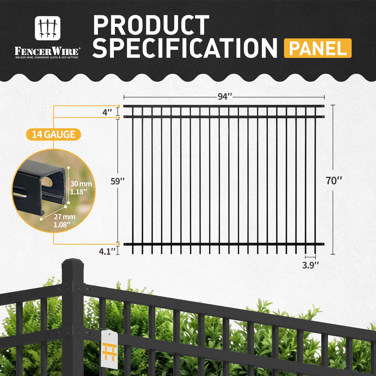 Fencer Wire 76FT Heavy Duty Flat Top Fence Barrier Kit, Anti-Rust Metal Steel Fence with 6FT Height X 8FT Width Panels, with Decorative Gate, Posts, Connectors, Outdoor Fencing for Yard