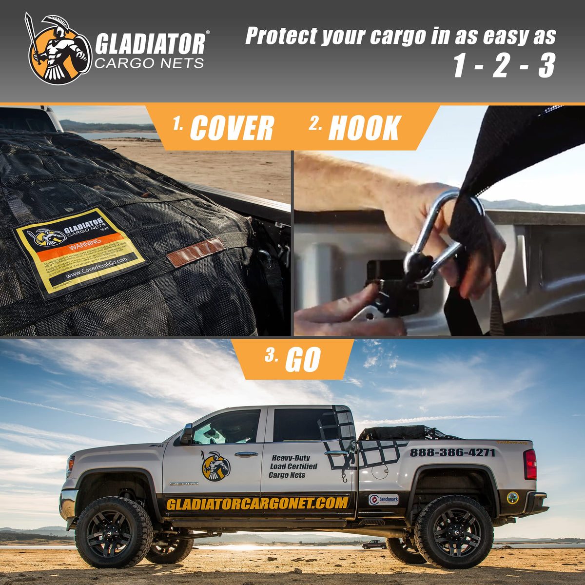 Gladiator Cargo Nets - Heavy Duty Truck Cargo Net - Extra Large- Perfect forTrailer, Boat, dumsters, Camping, Hunting, (XGN-100) 10' x 12' ft.