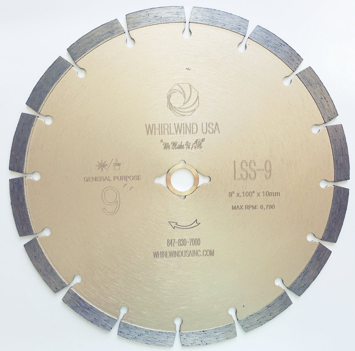 Whirlwind USA LSS 9 inch Dry or Wet Cutting General Purpose Power Saw Segmented Diamond Blades for Masonry Brick/Block Pavers Concrete Stone (9")