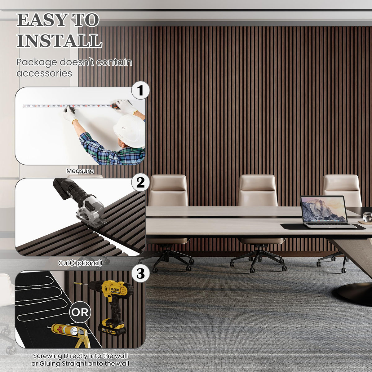 Wood Salt Acoustic Wall Panels, 6 Piece 94" x 7.9" x 0.8" Soundproof Wooden Wall Panels, 3D Fluted Sound Absorbing Panel, Natural Walnut