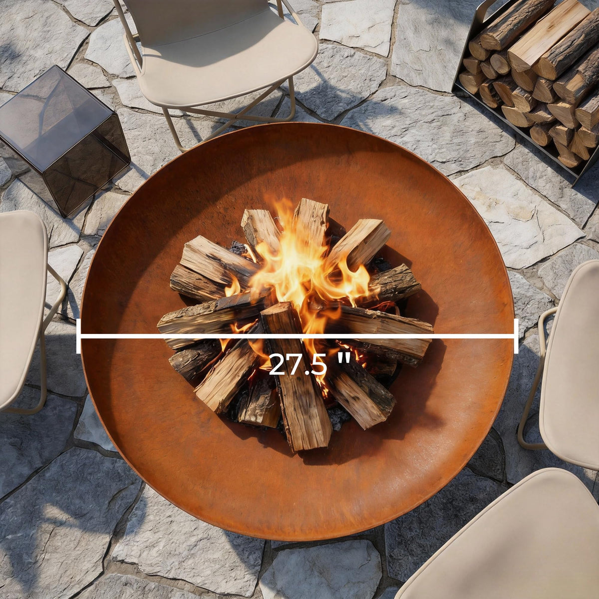 KOL Fire Pit for Outside Wood Burning, 27.5 Inch Round Firepit Bowl Outdoor and Patio, Heavy-Duty Steel Bonfire Pit Oxidized Finish, Free-Standing, Camping Backyard Terrace