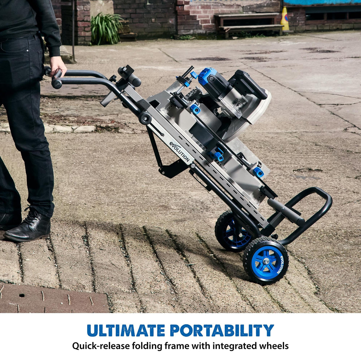 EVOLUTION MCSSTAND | Mitering Chop Saw Stand with Powerlift Assist | Heavy-Duty Steel Frame | All-Terrain Wheels | Compatible S14MCS, S355MCS, S355CPSL, S14CPS, S15CPS | Gas-Strut Lift