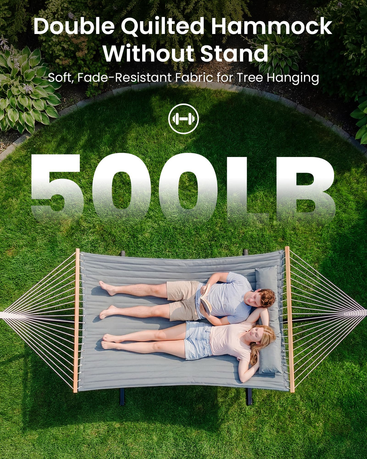 ANAGOO Double Hammock with Spreader Bar & Pillow, 2-Person Portable Hammock, 500lbs Capacity for Outdoor Camping, Patio, Backyard, Garden, Beach & Travel Relaxation – Gray