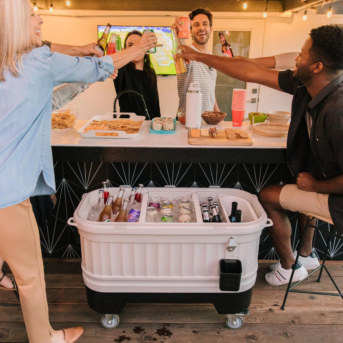 Igloo Party Bar 125 Qt Cooler with Wheels | Insulated Rolling Ice Chest | Light Gray