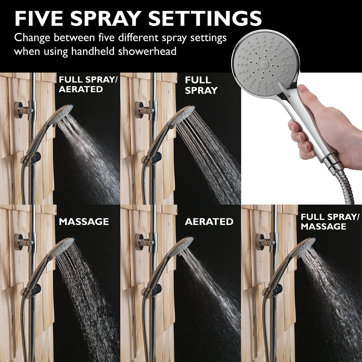 Homewerks 3070-251-CH-B Outdoor Shower Kit with 8-Inch Rain Can and 5-Function Handheld Showerhead Fixture, Chrome