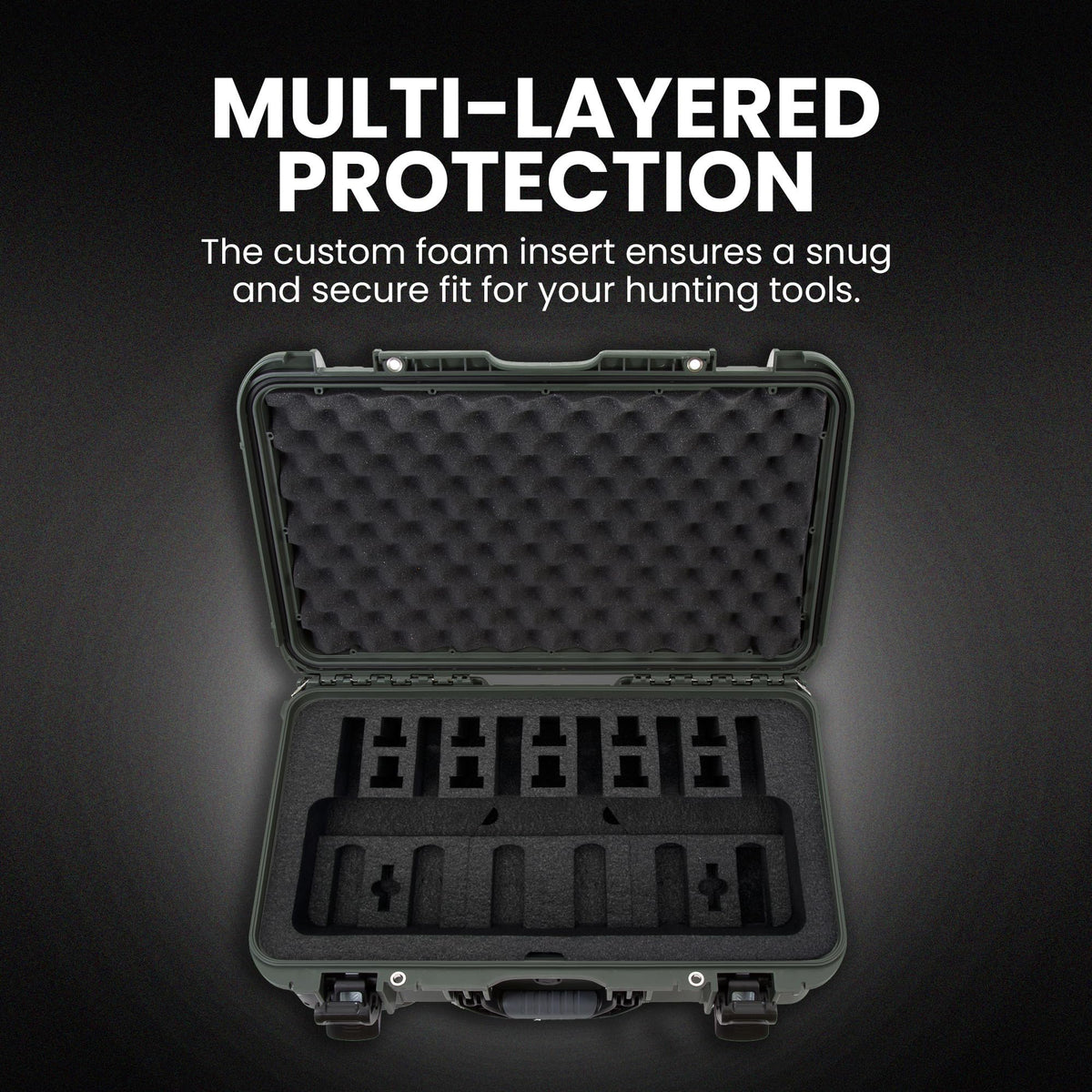 NANUK 935 Hard Case with Wheels and 6 UP Custom Foam Insert, IP67 Waterproof & Crushproof, Rugged Construction for Ultimate Protection, Made in Canada – Olive (22” x 14” x 9”)
