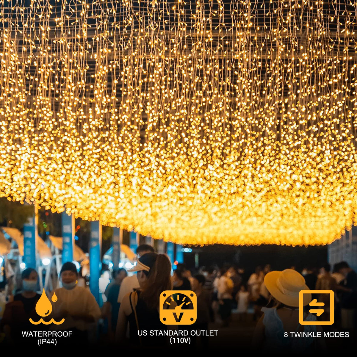 kemooie 400 LED Outdoor Curtain Lights, 26.2FT x 3.3FT Curtain String Lights with 8 Shining Modes for Indoor Ceremony Birthday Christmas Party Bedroom Balcony Roof Decorations (Warm White)