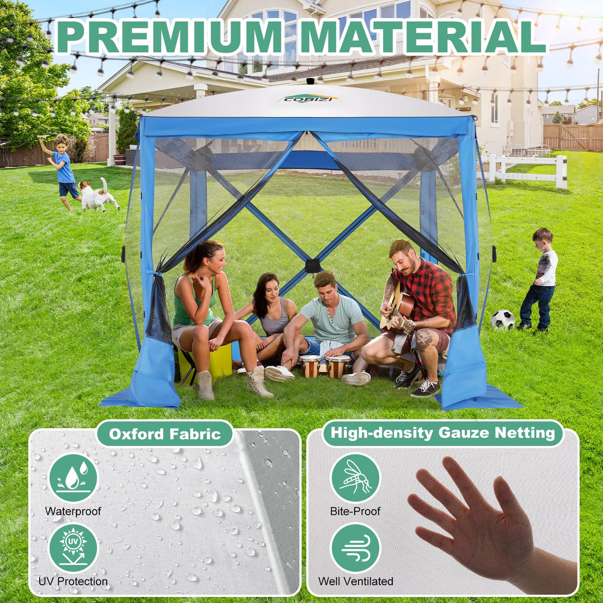 COBIZI 6x6 FT Pop up Gazebo, Popup Canopy Tent, Screened in Gazebos with sidewalls, Waterproof Portable Outdoor Small Screen Tents Sun Shelter,carpas para Patio for Camping, Garden and Backyard,Blue