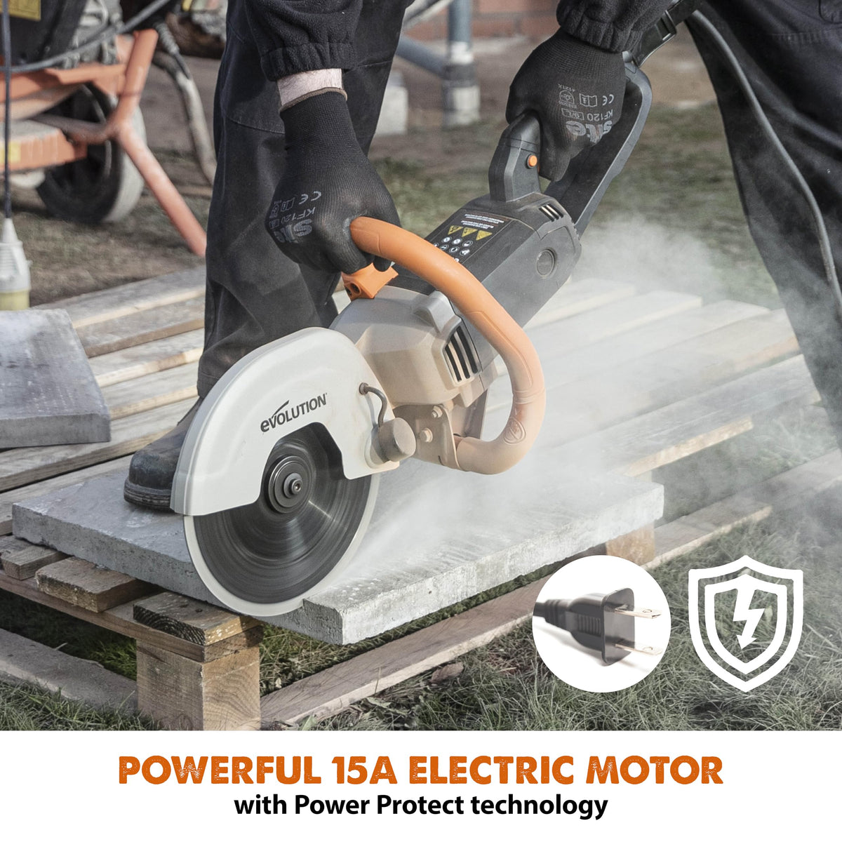Evolution R230DCT - 9 in Concrete Saw (Circular, Angle Grinder, Cut Off Saw) - 15A Motor, No Gas - 3-1/2 In Cut - Incl Diamond Masonry Blade