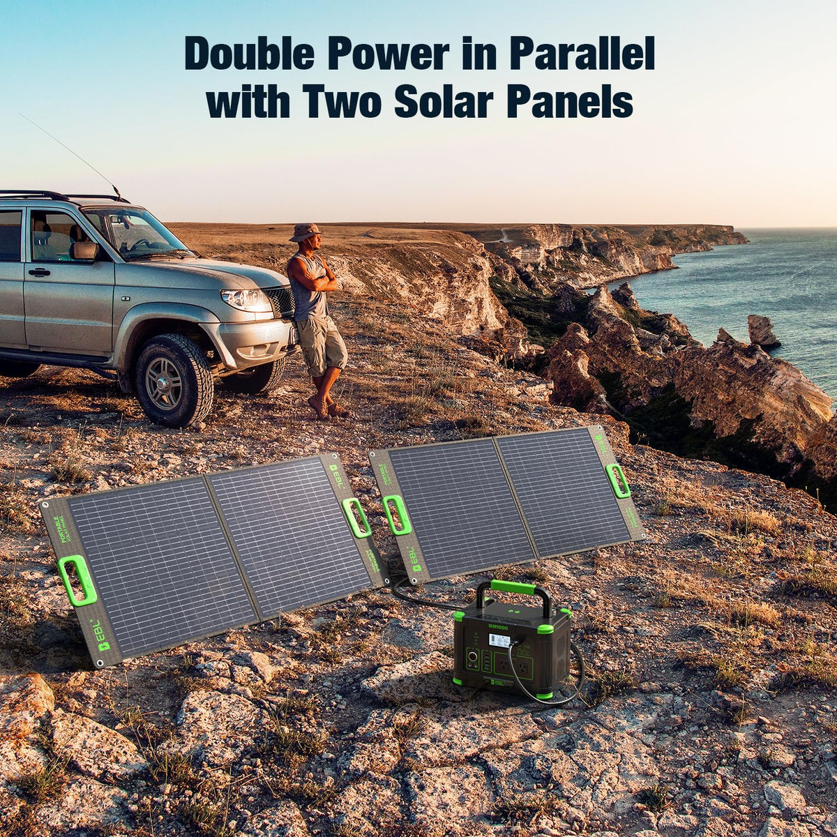 500W Portable Power Station with 100W Foldable Solar Panel, 519.48Wh Outdoor Solar Generator Backup Battery Pack with 2 AC Outlets, for RV, Van, Camping, Climbing, Road Trip & Home Emergency Use