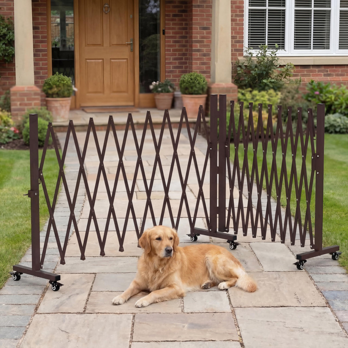 TSAYAWA 213” Wide Expandable Retractable Driveway Gate for Outdoor, Metal Fence Barrier with Lockable Foot Casters, 0-180° Rotatable Two-Segment Yard Garden Gate for Dog Security (213W×39.76H, Grey)