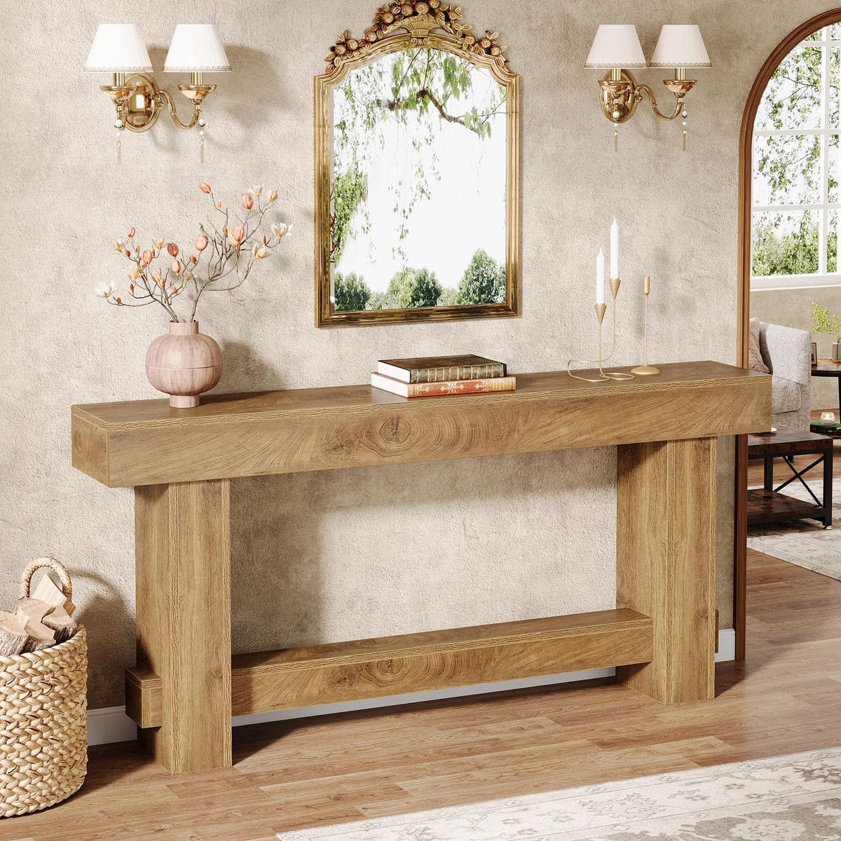 Tribesigns 70.9" Entryway Console Table, Extra Long Wooden Farmhouse Sofa Table Behind Couch, Modern Rustic Foyer Stand with Thick Legs for Hallway, Living Room, Wood Grain Finish