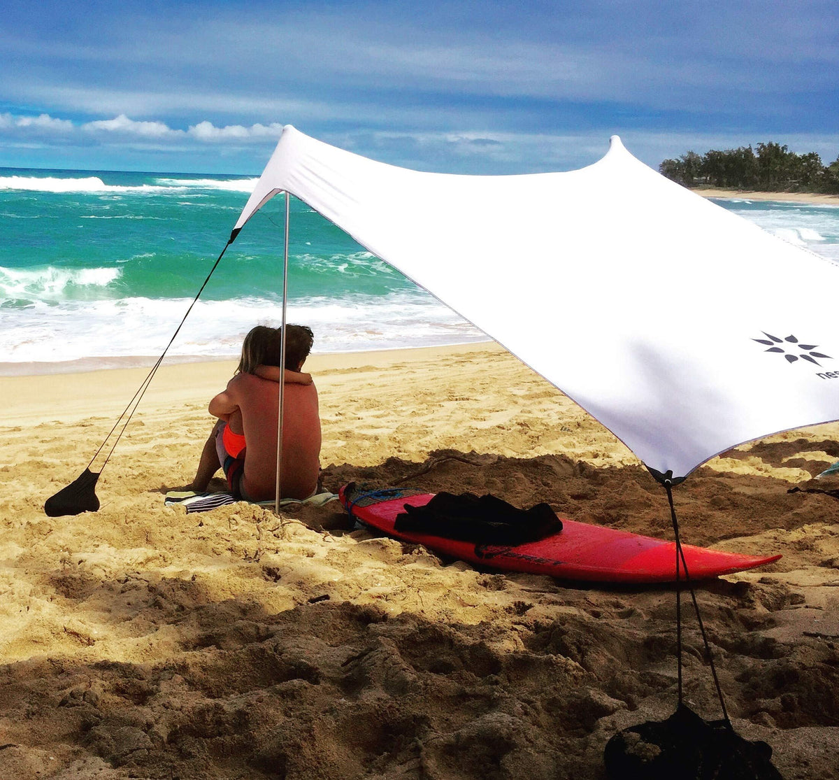 Neso Portable Beach Tent Sun Shelter with Sand Anchor - Lightweight Beach Shade Canopy - Easy Setup for Family Outings - Patented Reinforced Corners - UPF 50+ Sun Protection - 7 x 7ft - White