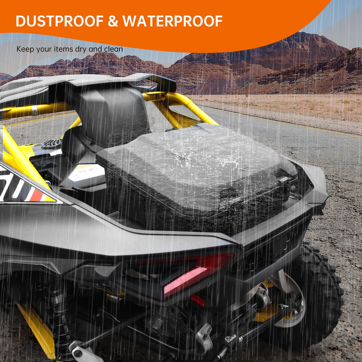 CUSAUTV 96L Rear Storage Cargo Box for Maverick R, Waterproof Bed Tool Rear Trunk Box Compatible with Can Am Maverick R X RS 2024+ Accessories Replace #715007182
