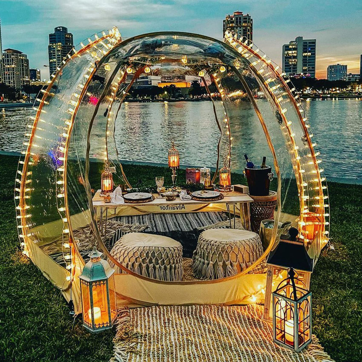 Alvantor Pop Up Bubble Tent - 10’ x 10’ Instant Igloo Tent - 4-6 Person Screen House for Patios - Large Oversize Weather Proof Pod - Cold Protection Camping Tent - Beige