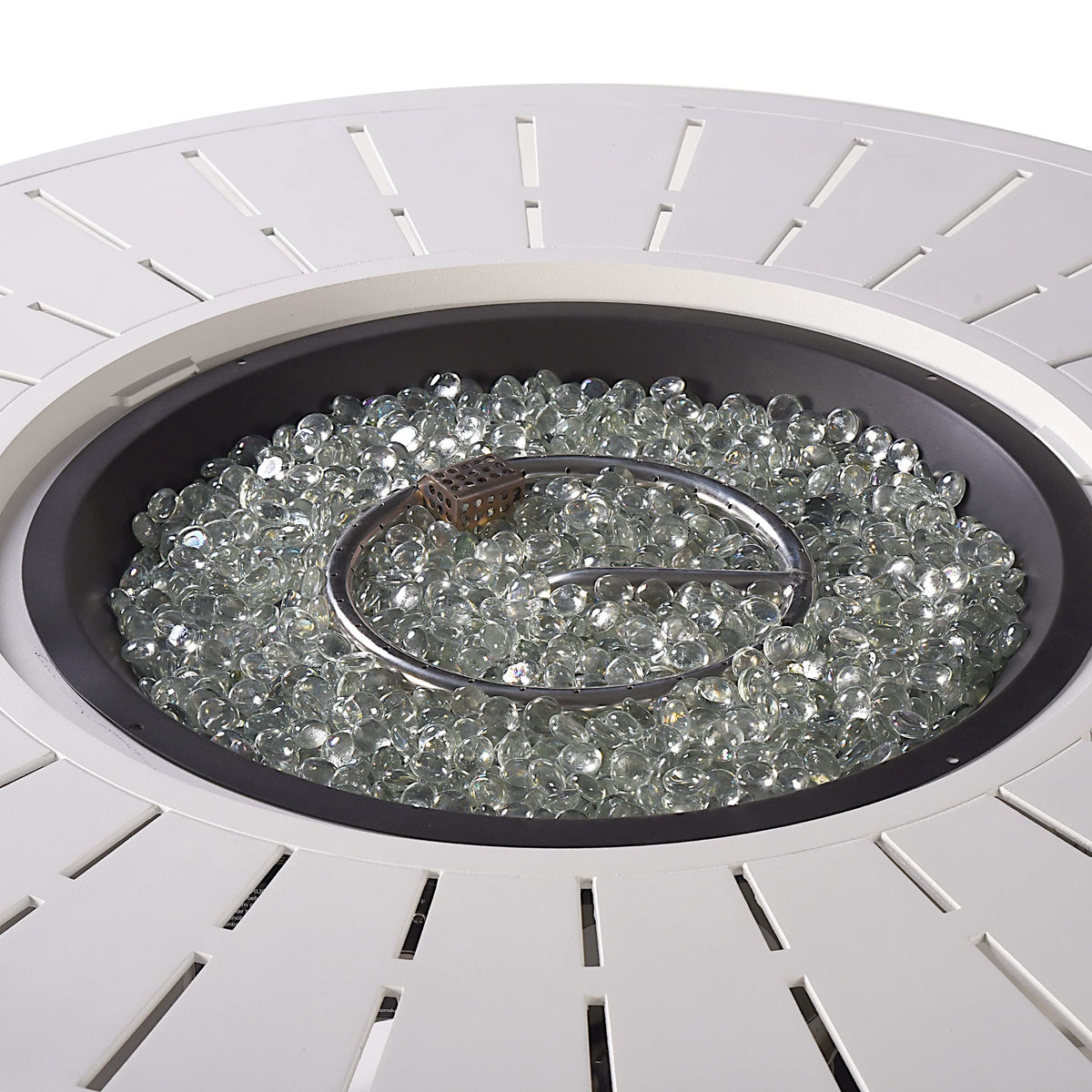 Oakland Living Round 44 in. x 44 in. Aluminum Propane Fire Pit Table with Glass Beads, Two Covers, Lid, 57,000 BTUs in White Finish
