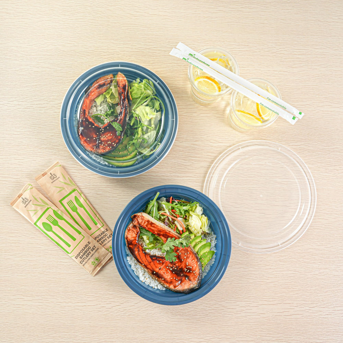 Restaurantware-Asporto 48 Ounce Round Take Out Containers, 100 Food Containers With Lids - Microwavable, Disposable, Midnight Blue Plastic To Go Boxes For Food, No BPA, For Take Out And Delivery