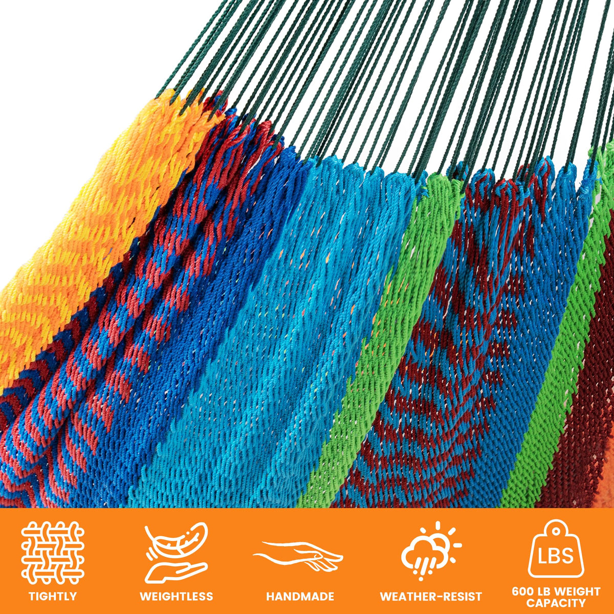 Lazy Daze Hammocks Handwoven Mayan Hammock with Heavy Duty Steel Stand, 10.5 FT Soft Rope Double Hammock for Patio Outside, 550 lbs Weight Capacity, Multi Color