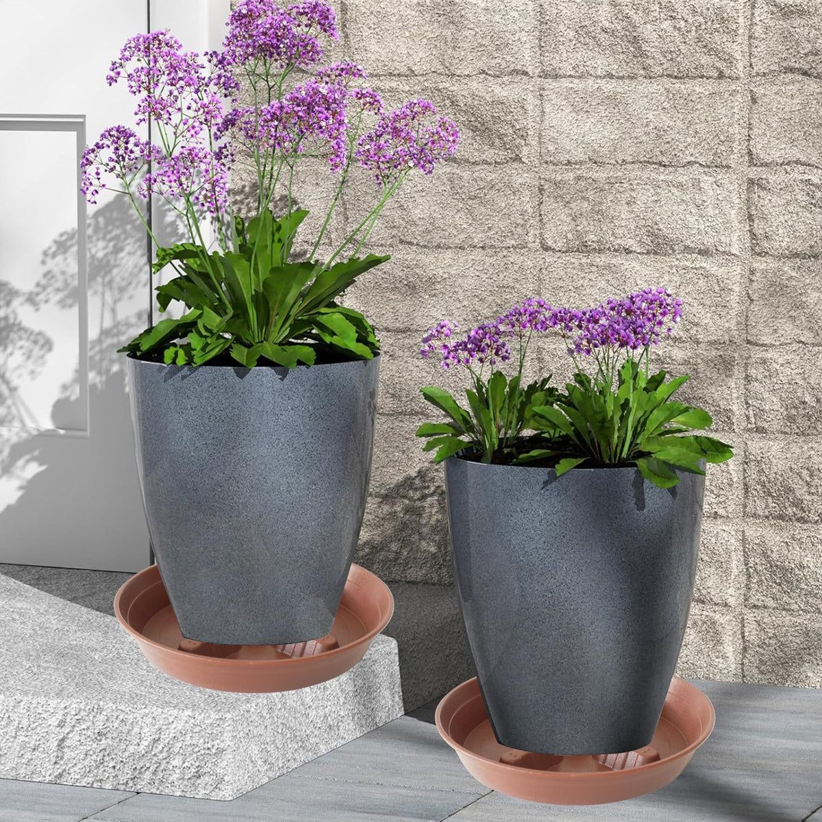 Feyvdzv 4 Pack Plant Saucer 10 inch, 8 12 14 17 inch, Plant Stand Plastic Plant Saucers for Indoors Outdoor, Heavy Duty Flower Plant Risers for Inside Pots, Pot Saucers for Plants, Grow Bags Saucers