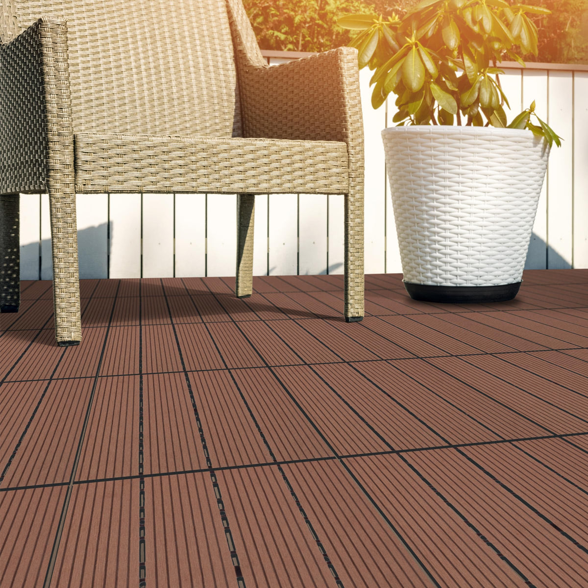 Interlocking Deck Tiles - 30-Pack 11.6-in Wood Plastic Composite All-Weather Outdoor Flooring Balcony Poolside or Patio by Pure Garden (Brown)