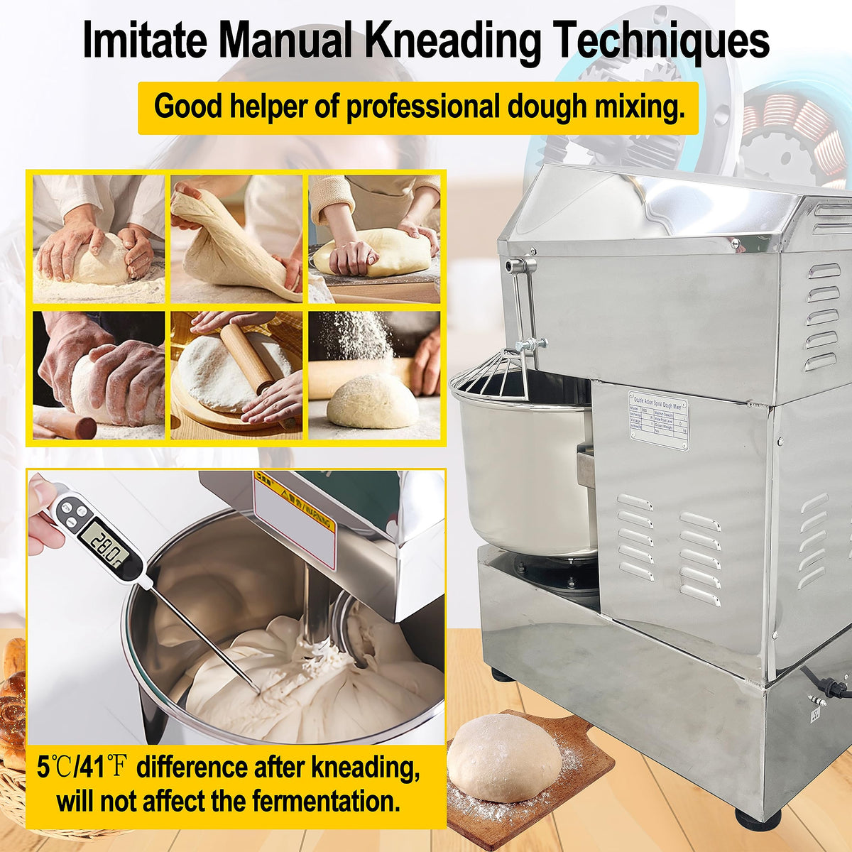 LGXEnzhuo 30L Commercial Dough Mixer with Dual Rotation and Dual Speed, 110V 1500W Electric Dough Kneading Machine - Time Set, Stainless Steel, Emergency Stop, for Pizze and Bread