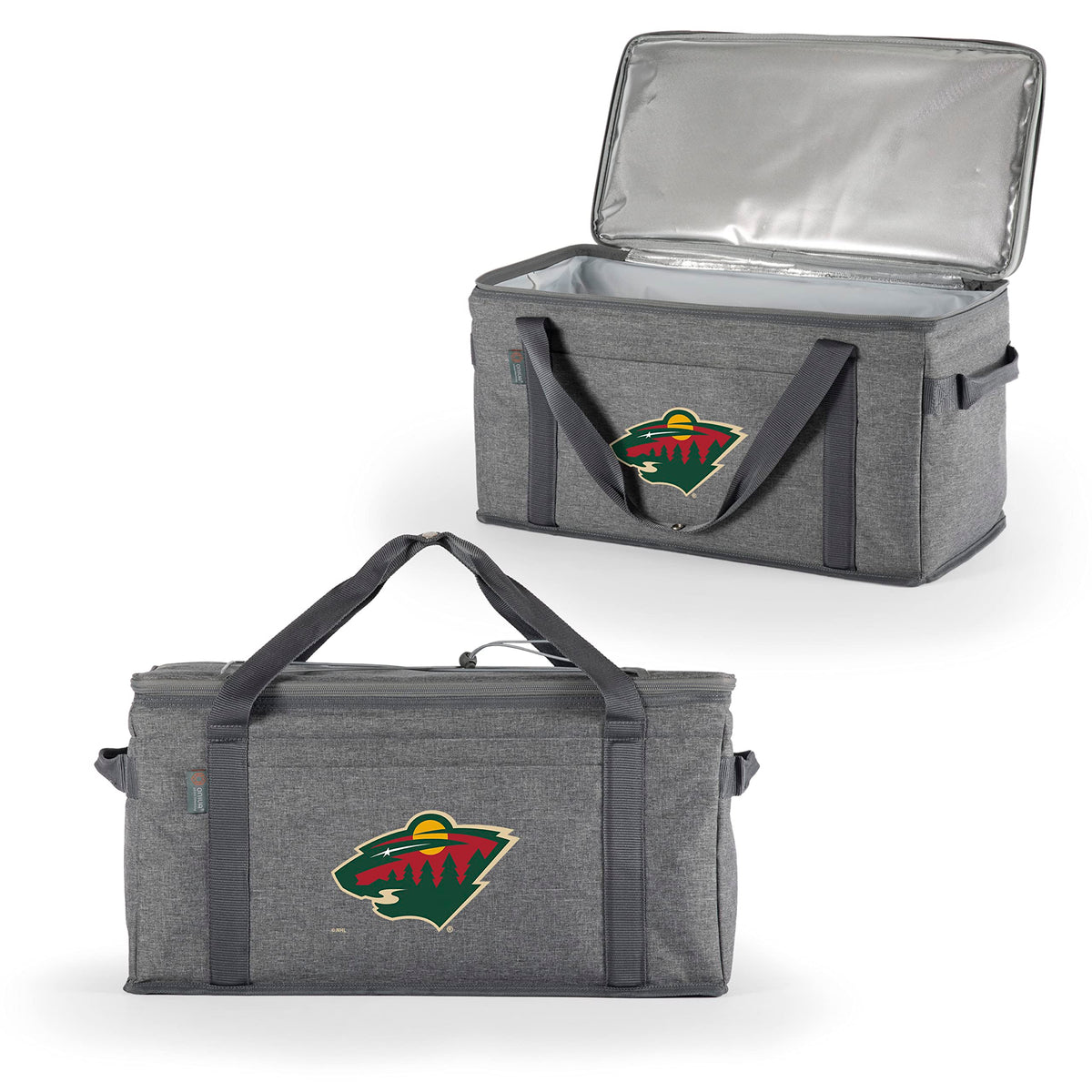 PICNIC TIME NHL Minnesota Wild 64 Can Collapsible Cooler, Large Insulated Soft Cooler Bag, Portable Beach Cooler with Shoulder Strap, (Heathered Gray)
