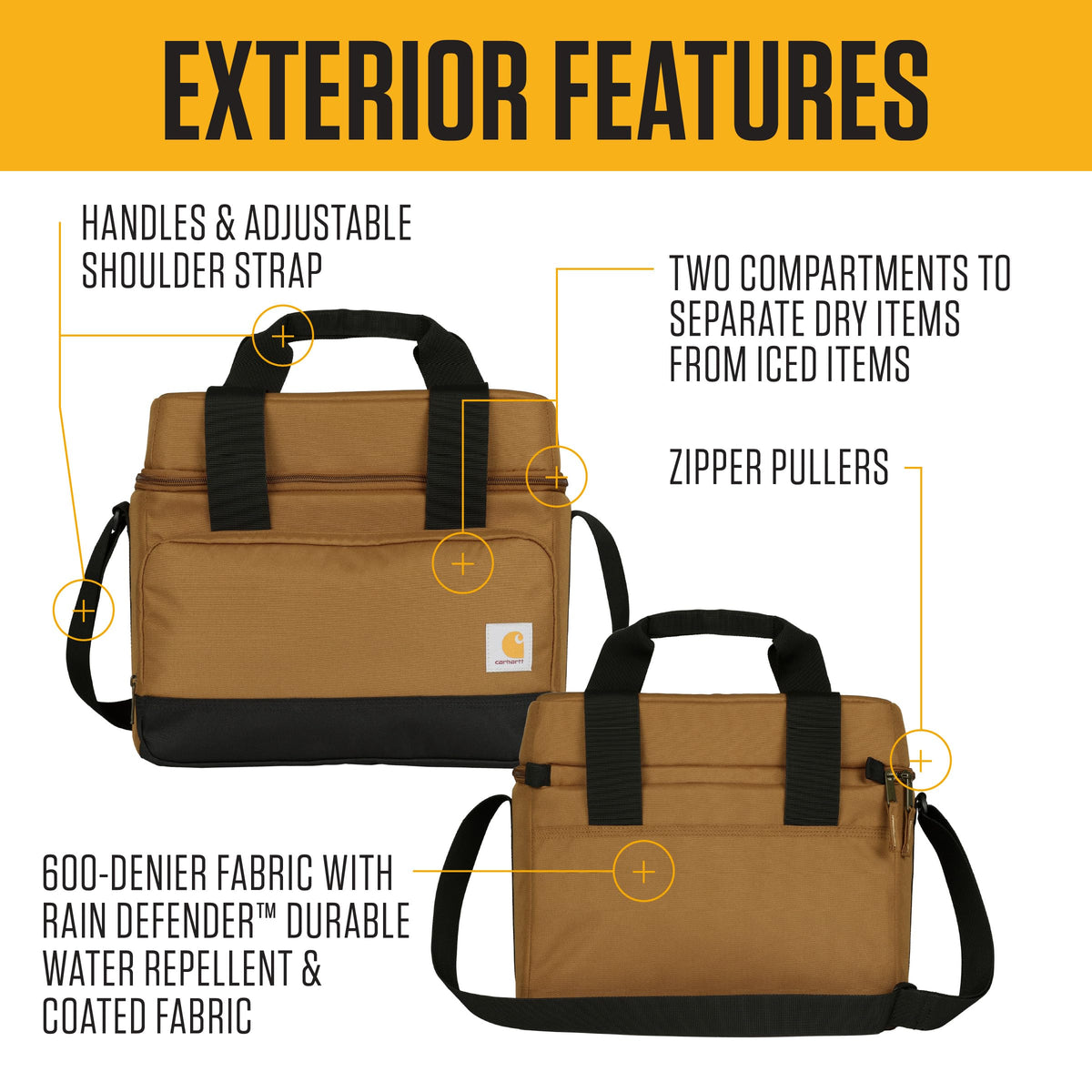 Carhartt Insulated Two Compartment Cooler, Durable Water Repellent Material W/Front Zippered Pocket for Camping, Beach & Travel, 24 Can, Black