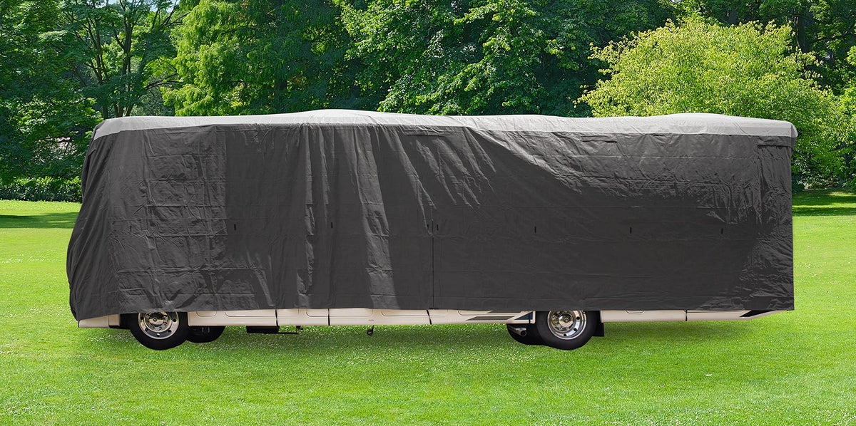 Camco ULTRAGuard 38 to 40-Ft Travel Trailer/Class A RV Cover - Features Zipper Entry Doors & Covered Air Vents - Crafted of Spunbond Polypropylene - Storage Bag for RV Storage & Organization (45736)