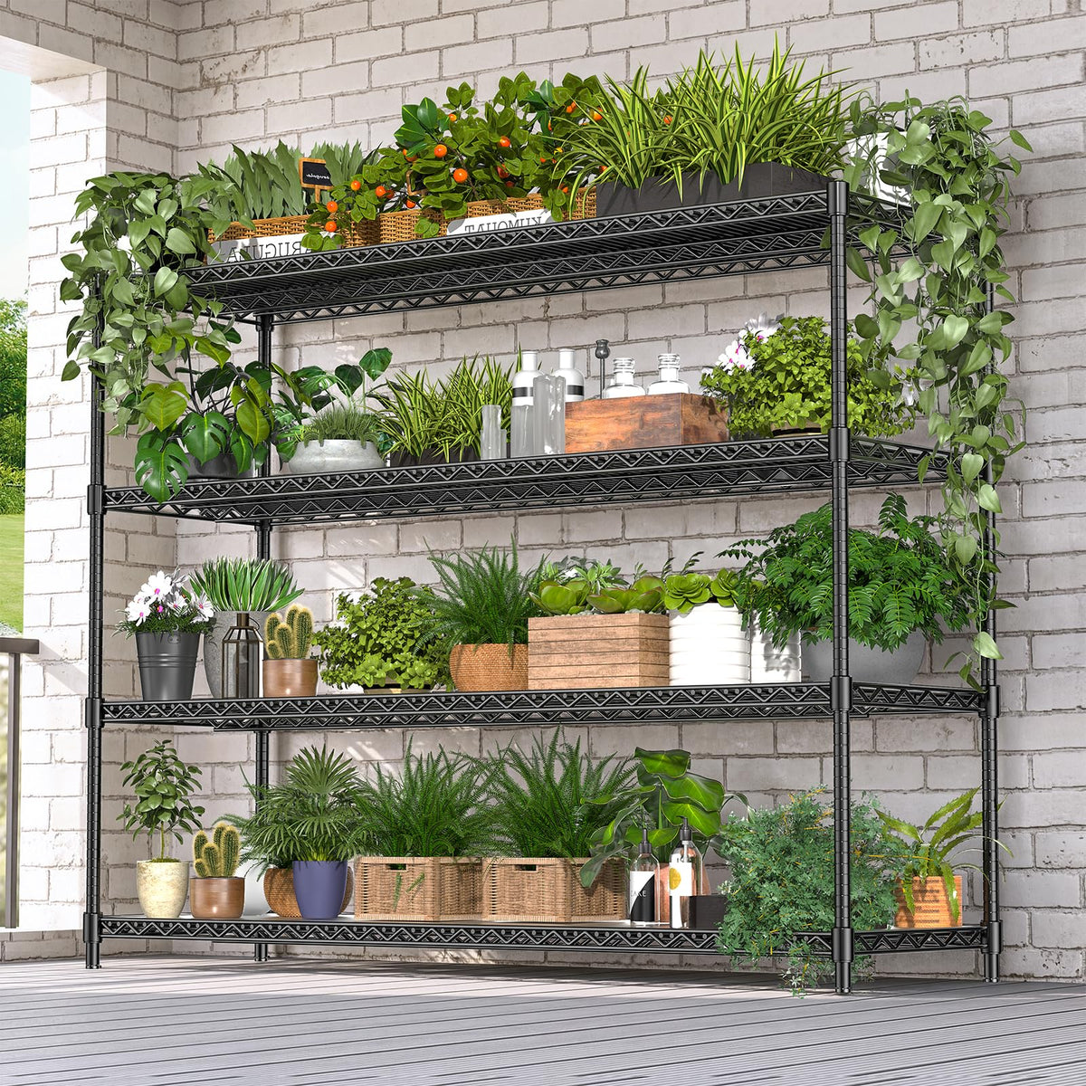 RackBro 60" W Storage Shelves 2640 LBS Heavy Duty Garage Shelving, Adjustable Wire Shelving Metal Shelving with Liners, Fits 27-Gallon Totes, 60" W x 18" D x 68.4" H for Commercial Warehouse, Black