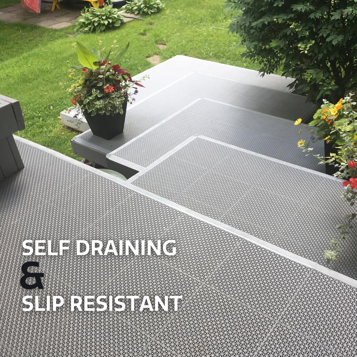 Big Floors DuraGrid Deck Tiles, Interlocking Outdoor Tiles for Patio, Self-Draining, UV-Resistant, Water-Resistant Modular Flooring, Easy Install, 40 Pack, Gray
