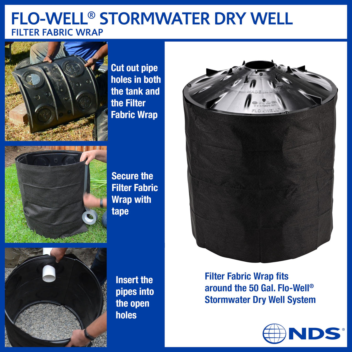 NDS FWAS24 50 Gal. Flo Stormwater Dry Well System Kit with 3 Side Panels & 1 Cover, Ideal for Rainwater Collection, Black