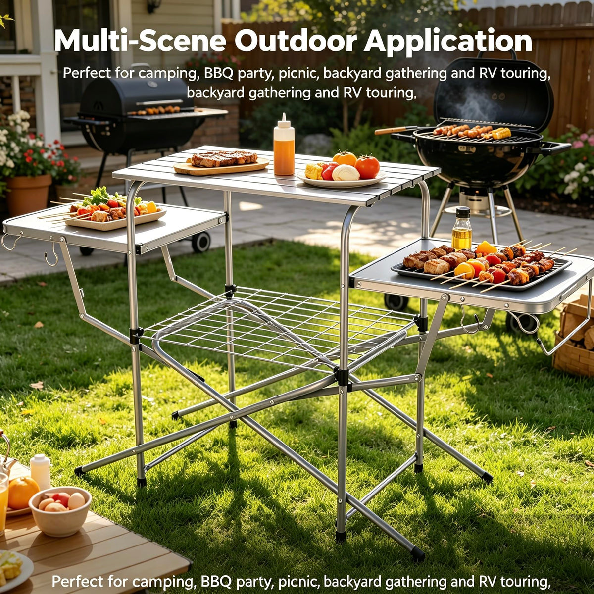 ASMOKE Foldable Grilling Table – Premium & Lightweight Aluminum Cooking Table for Camping, Outdoor BBQ Party and RV Touring - 88lbs Capacity, Comes with Carrying Bag
