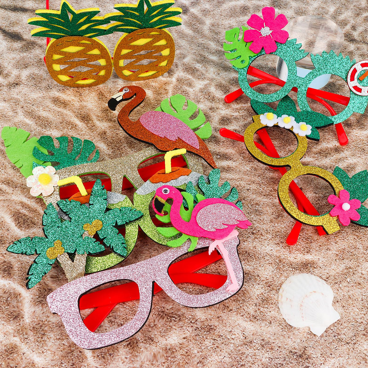 GAFATORY Pool Party Decorations Eyeglasses Sequins Luau Funny Glasses Bulk 8 Pack Hawaiian Props Photo Booth for Summer Holiday Beach Pool Party Favors Birthday Supplies Decor