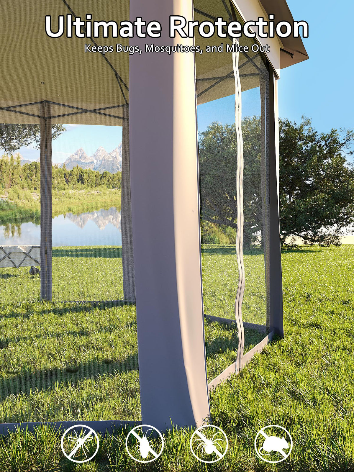Garvee Pop Up Gazebo Screen Tent, Hexagonal Instant Gazebo Tents with Mosquito Netting Outdoor Canopy, 6 Sided Sun Shelter 13x13 ft with Mesh Netting, Pavilion Tent for Patio, Light Gray+Dark Gray