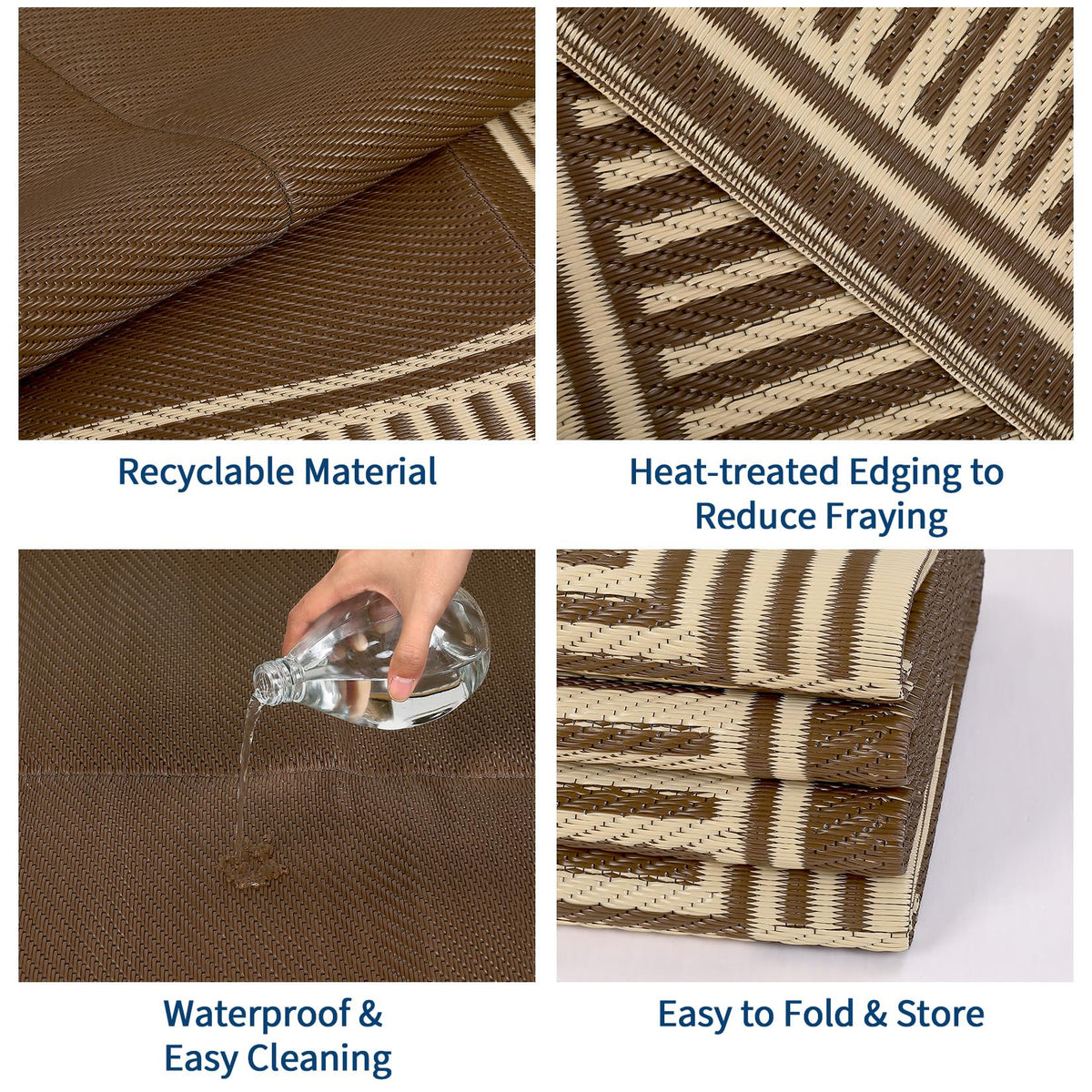 GAOMON 10x20 Waterproof Outdoor Rug Reversible Plastic Straw Rug Patio Camping Rugs, Lightweight UV Resistant RV Mat Foldable Stain Resistant Outside Carpet for Beach, Balcony, Porch,Border-Brown