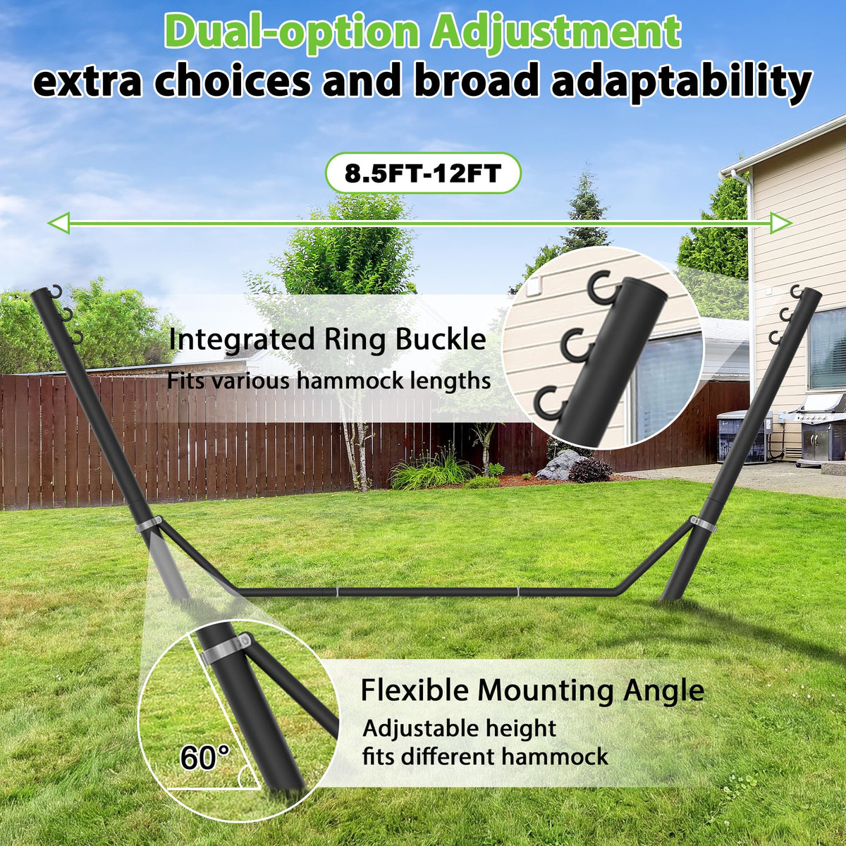 Miveda Universal Hammock Stand, Heavy Duty Adjustable 8-12FT Steel Hammock, 600lbs, Black Hammock Stand Weather Resistant for Outdoor Yard Garden with Bag