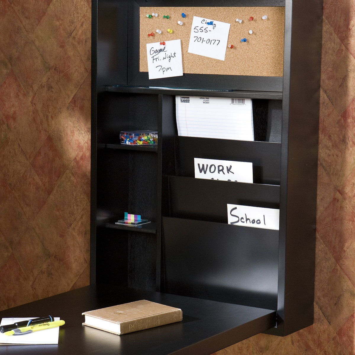 SEI Furniture - Minford Fold-out Convertible Desk - Black - Transitional Design, Black Finish - Fully Assembled - Ideal for Home Office, Bedroom (HO9291)