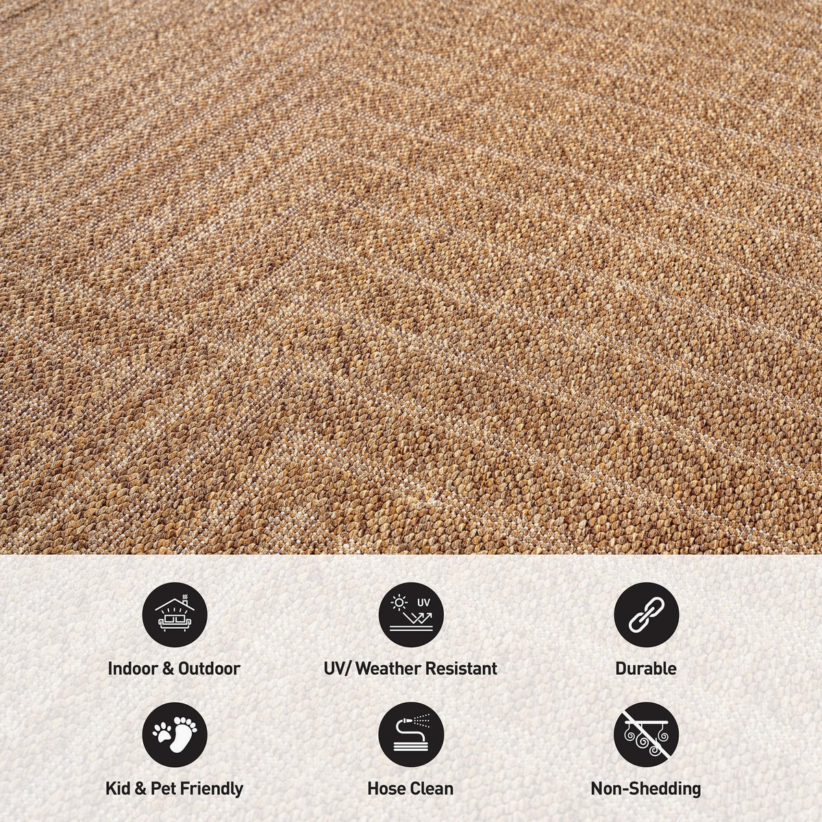 Rugshop Geometric Lines Indoor Outdoor Flat Woven Area Rug,Natural Jute-Style,Easy-Care Patio Rug for Backyard Porch Deck Balcony, 7'10" x 10' Sand/Natural
