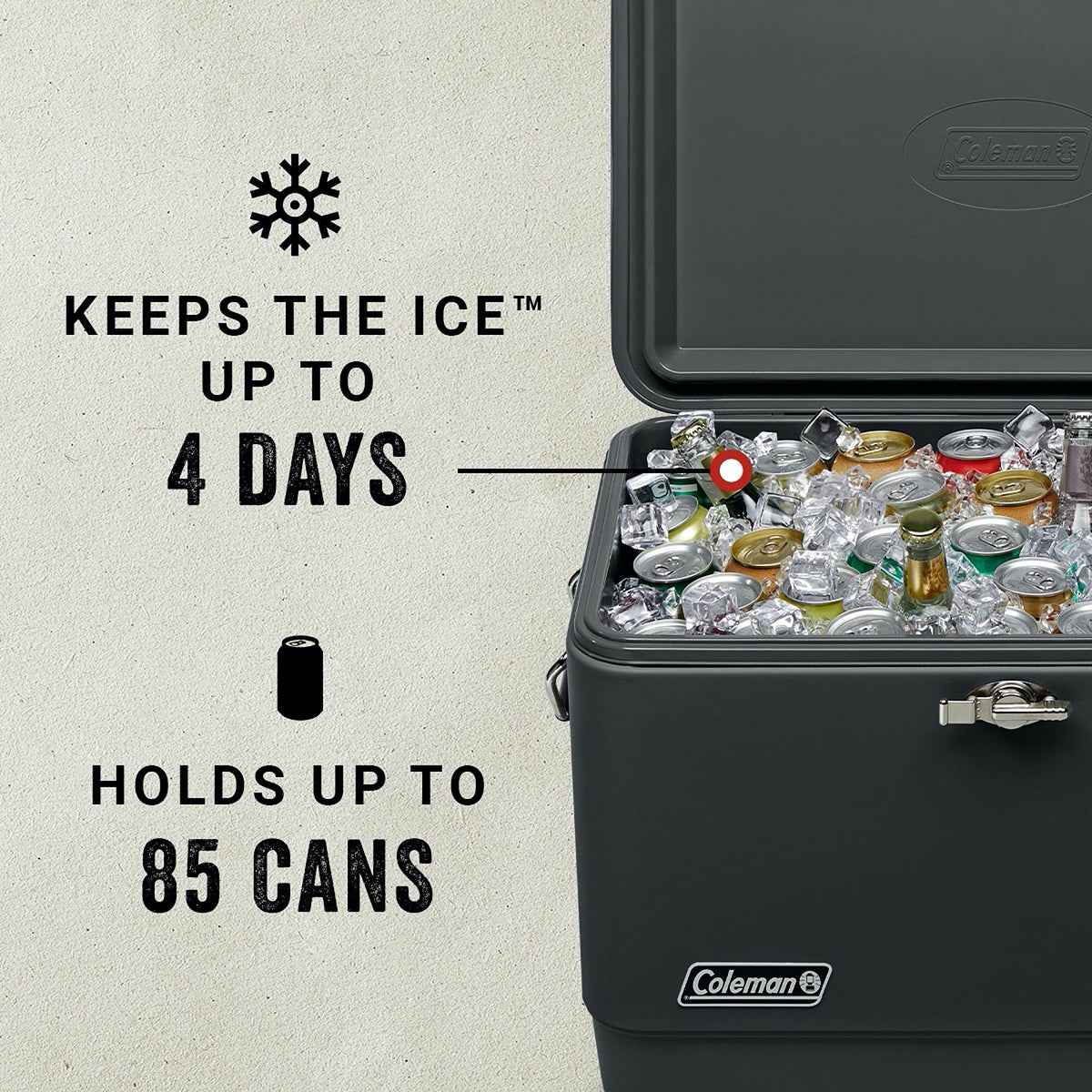 Coleman Reunion Premium Insulated 54qt Steel Belted Cooler Leak-Resistant Heavy-Duty Latch Handles Drain & Bottle Opener Perfect for Camping Tailgating Beach Picnic & More