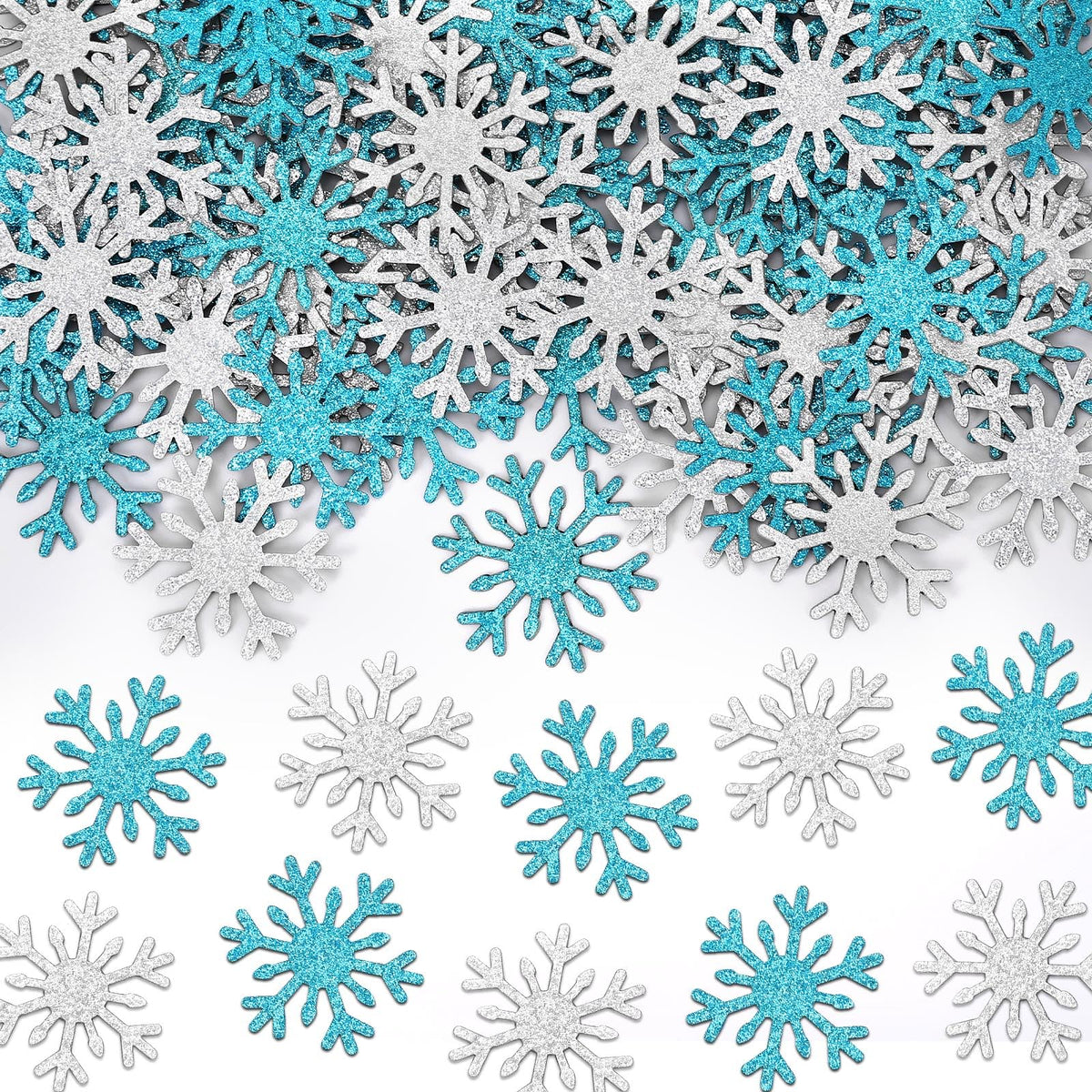 MARFOREVER Large Christmas Snowflake Confetti, Silver Blue Snowflake Glitter Confetti Snow Sprinkles Winter Wonderland Party Table Centerpiece for Xmas Wedding Supplies Christmas Table Decorations