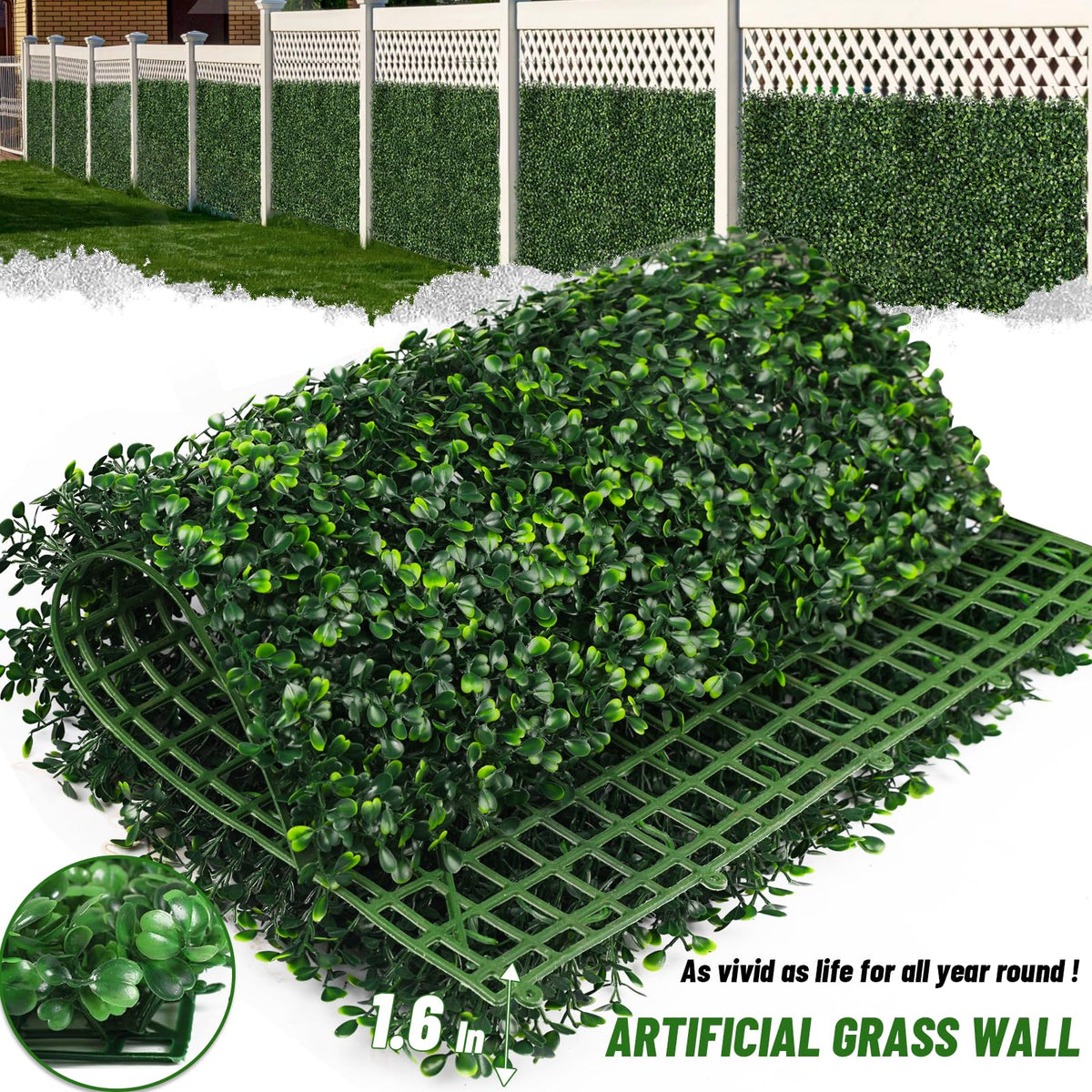 Moeput Artificial Ivy Privacy Fence Screen, 40X160 in(43 sqft) UV-Anti Faux Boxwood Roll Panels Greenery Backdrop Vine Leaf Fence Panels Ivy Fence Covering Privacy