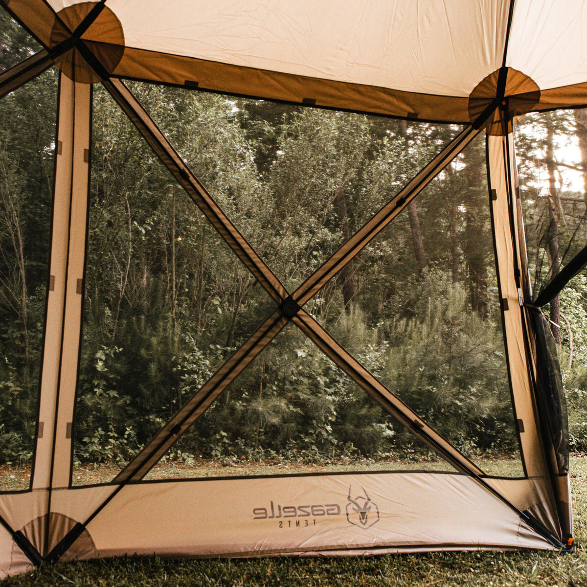 Gazelle Tents™, G6 6-Sided Portable Gazebo, Easy Pop-Up Hub Screen Tent, Durable, TriTech Mesh, Waterproof, UV Resistant, 8-Person & Table, Desert Sand, 86" x 124" x 124", GG602DS