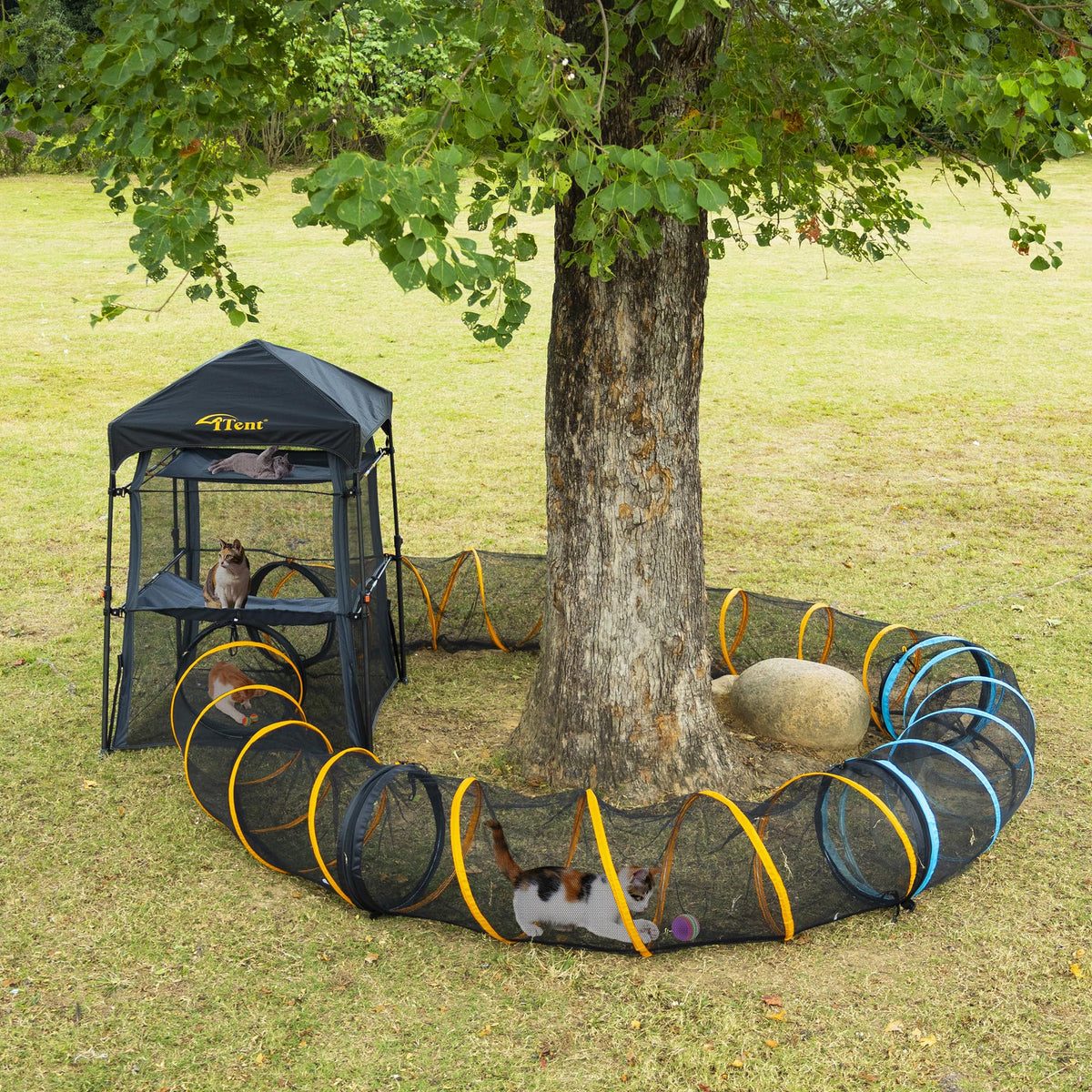 Itent Cat Enclosure Kitten and Cat Tower Tent for Indoors and Outdoors,3 Tier Cat Cage Inside,Portable and Foldable,Two Doors Design;Kitty Play Tunnel for Indoor and Outdoor, Pet Play House