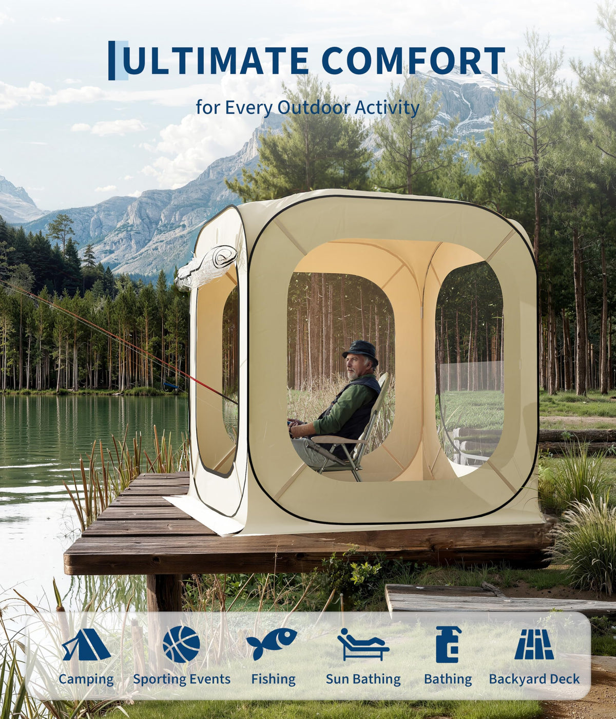 Pop Up Bubble Tent Tent, 3-4 Person Portable Screen House Room Instant Shelter, Clear Sport Rainproof Camping Sun Shelter Coldproof for Patio, Backyard, Deck, Sports Events, Beige