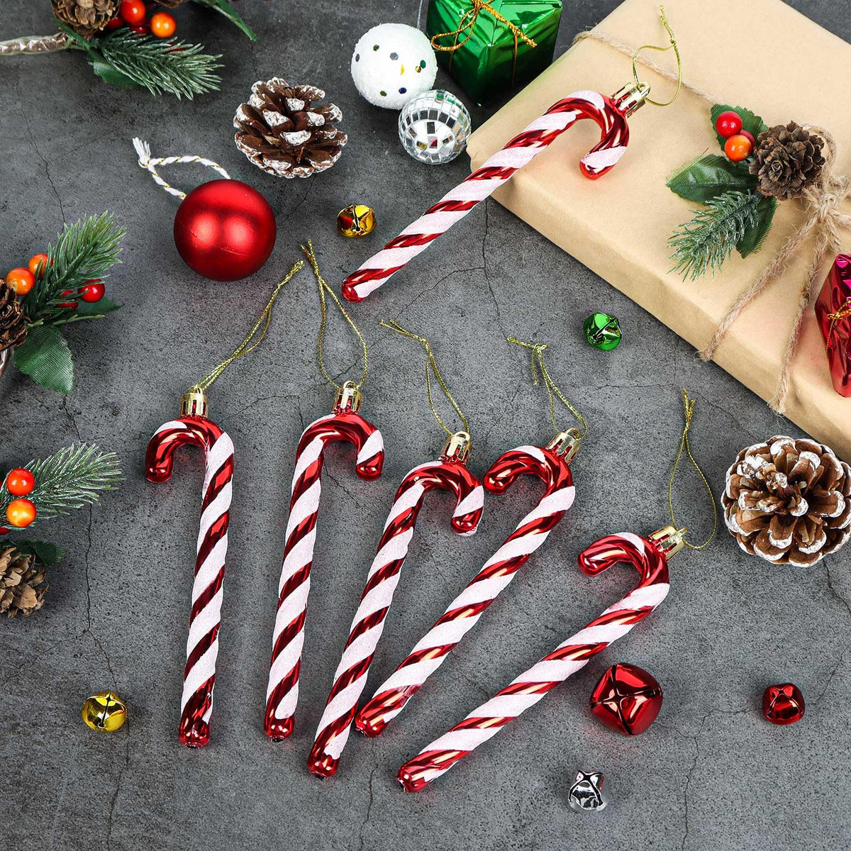 HFATMOS 12 Pcs Christmas Glitter Canes Ornaments Christmas Tree Hanging Decorations Set DIY Crafts for Home Holiday Wedding Indoor Outdoor Party Decorations Red