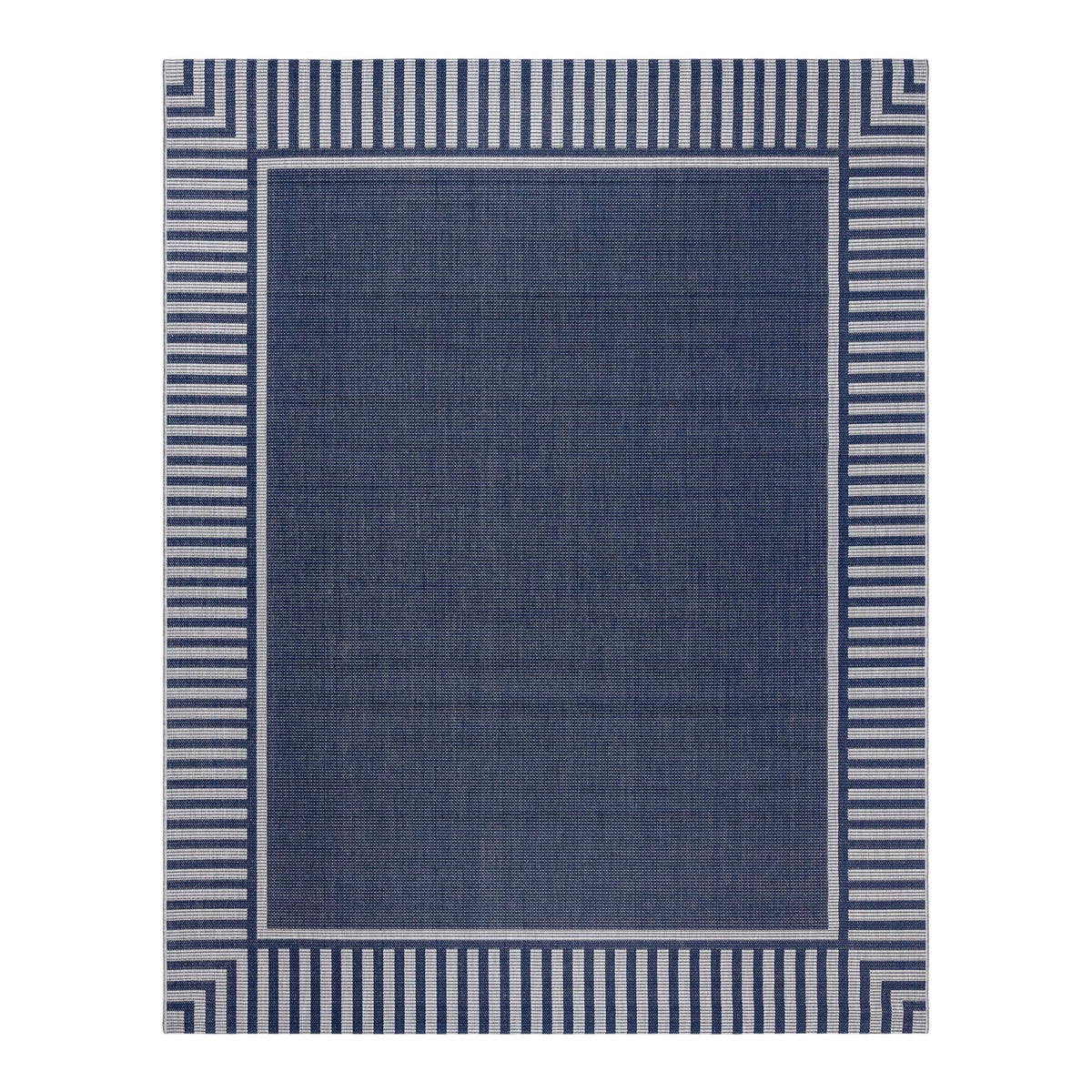 Gertmenian Indoor/Outdoor Flatweave Area Rug - 5x7 Standard, Stain & UV Resistant, Quick-Drying, Ideal for Deck, Patio, Poolside, Mudroom - Klano Striped Navy, Gray, 28009